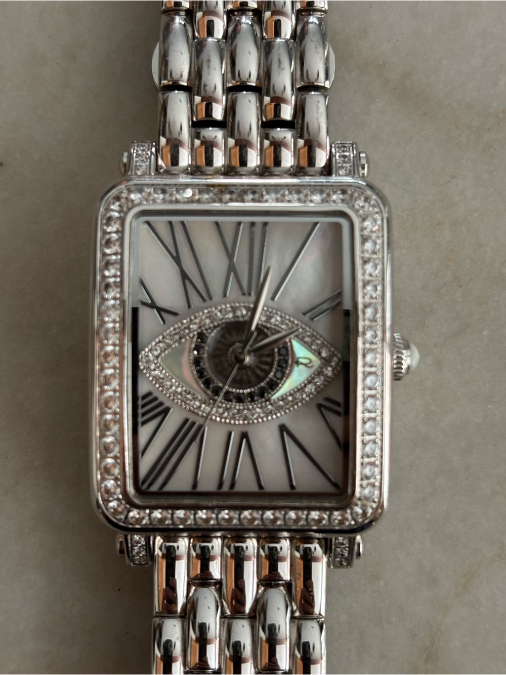 Rarities Carol Brodie Mother of Pearl Evil Eye Watch